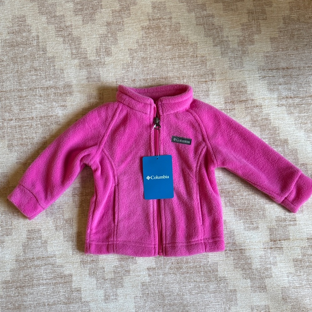 Columbia Infant Vibrant Pink Soft Cozy Fall Zip Up Fleece Jacket size 6-12M NWT